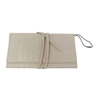 Tuscan Designs Cream Croc‎ Embossed Leather Jewelry Roll Travel Organizer Case